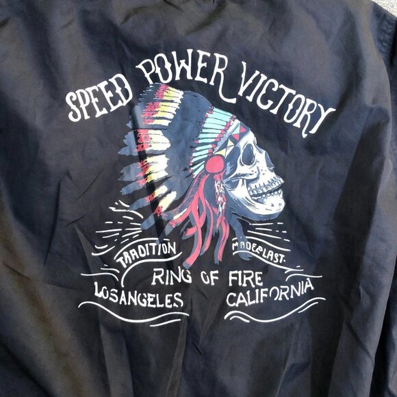 RING OF FIRE Speed Power Victory Bomber Jacket LG Men's Full Zip Black Skull - Picture 11 of 12